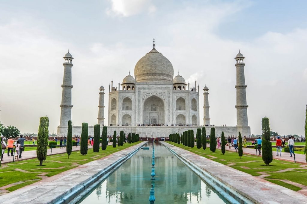 shot of the famous taj mahal from afar