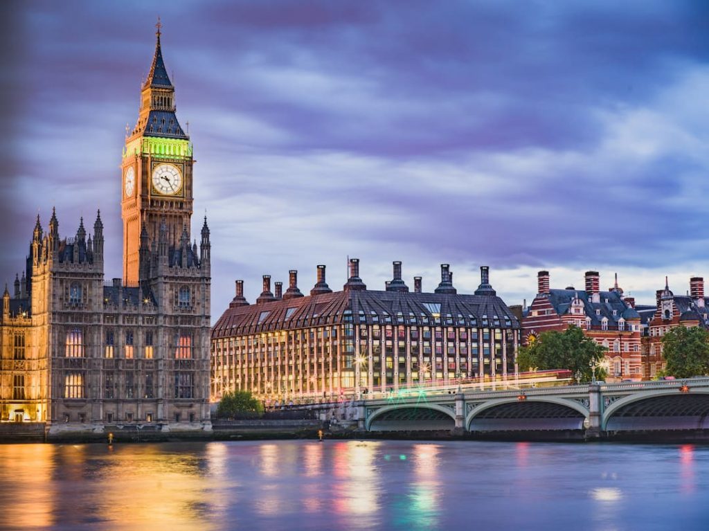 london's iconic skyline including big ben at dusk 