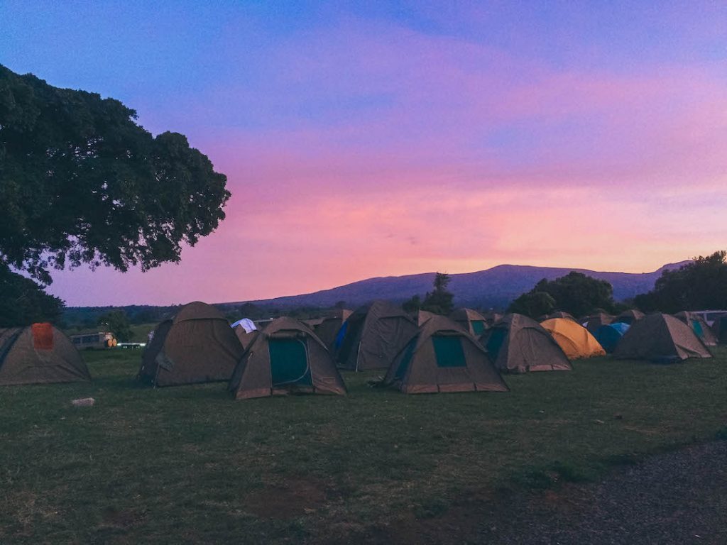 Sunrise over tents in the Nogorongoro Crater 