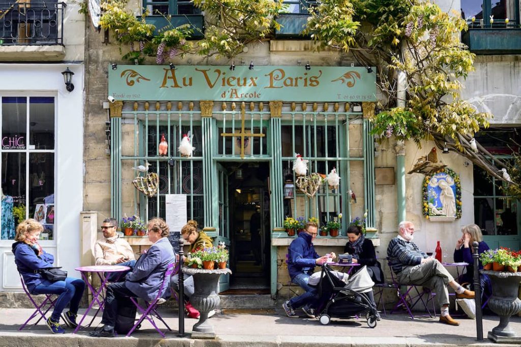 Groups of people sitting outside a cafe in Paris