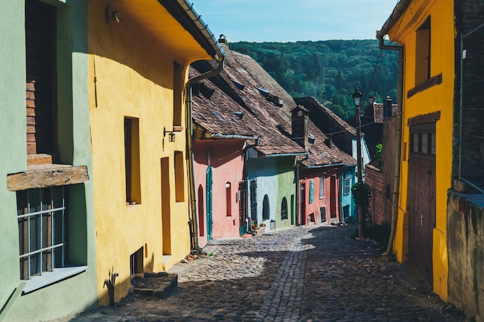 colourful houses in Romania