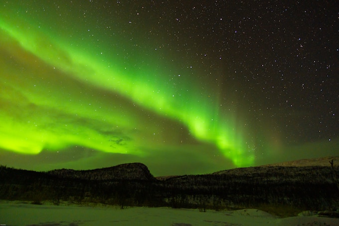 Green northern lights above norway