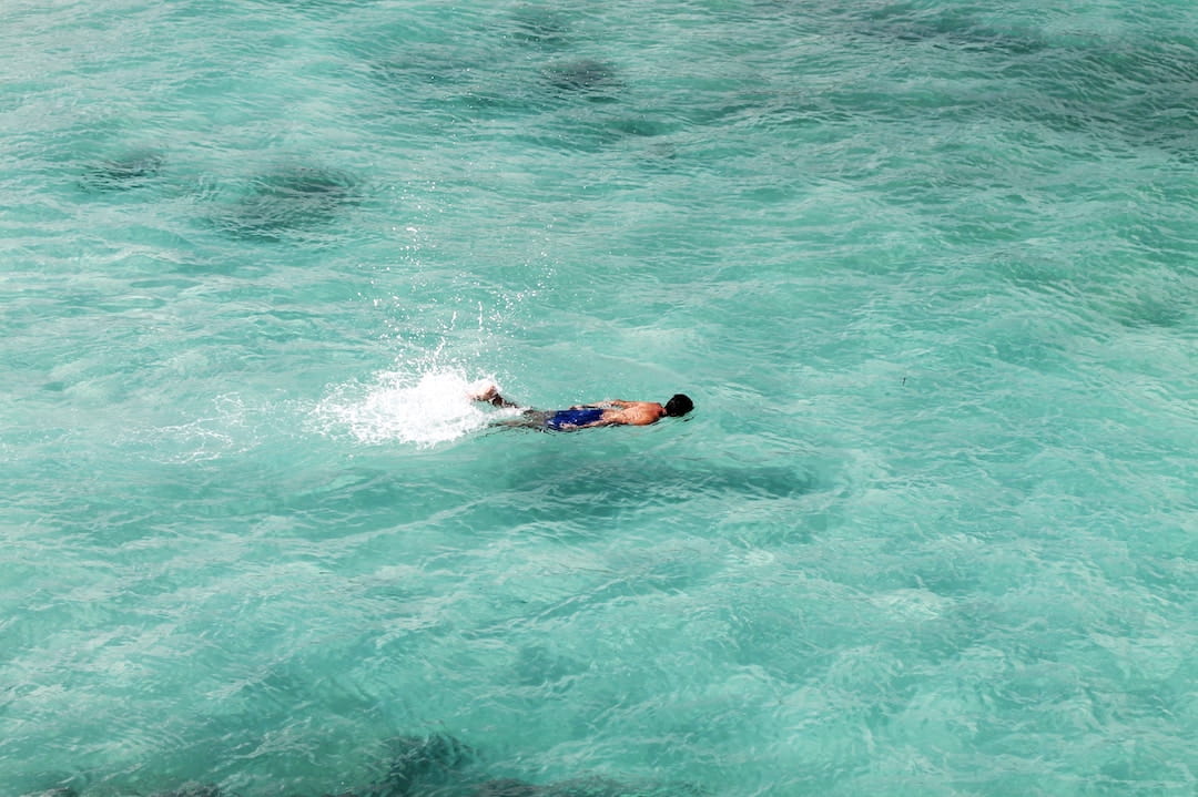 A man swimming in the sea around the Galapagos Islands