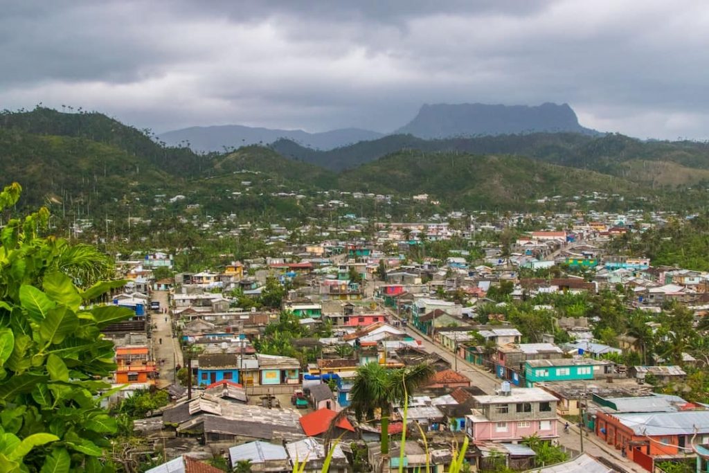 Aerial shot overlooking the colourful town of Baracoa, Cuba