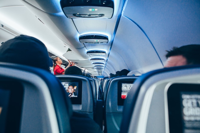 The inside of a plane preparing for take off