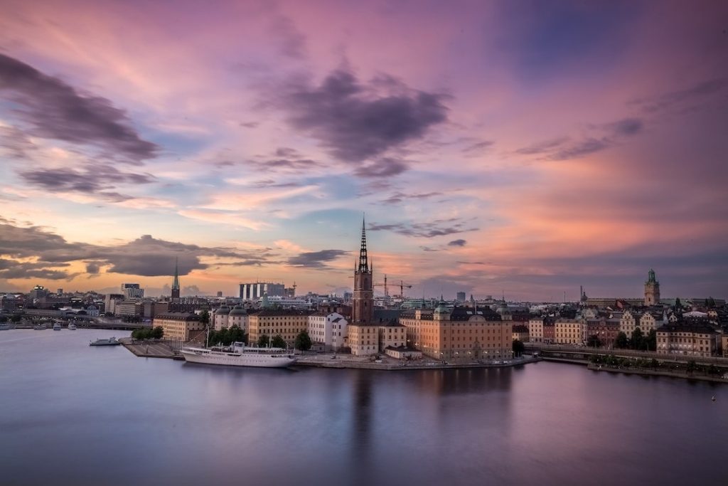 Pink skies at sunset over Stockholm, Sweden