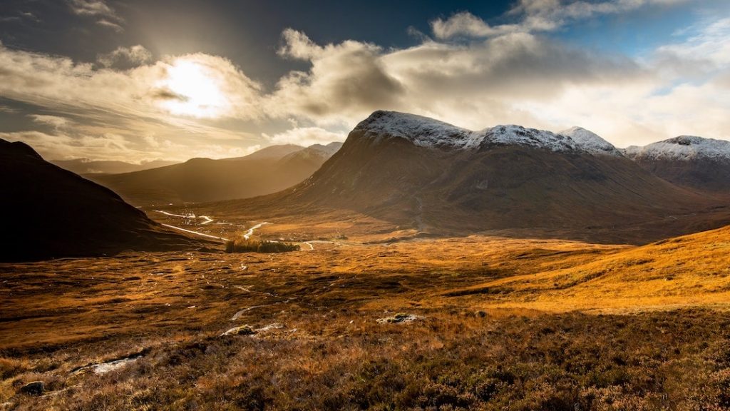 A sweeping valley and mountains in Glencoe, Scotland