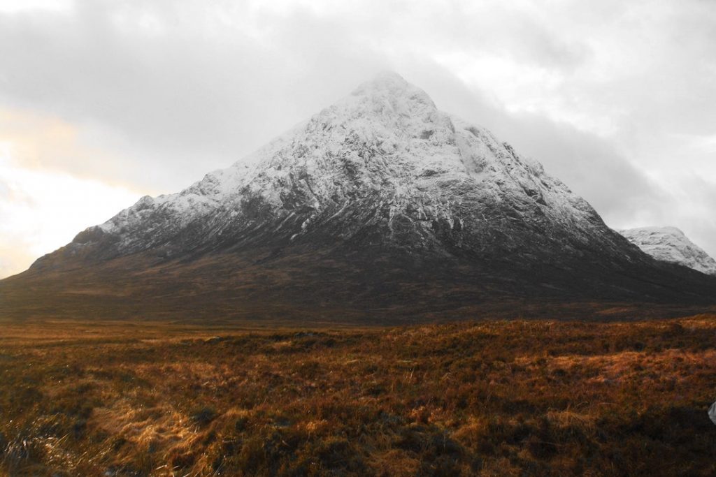 A valley and mountain in Glencoe, Scotland