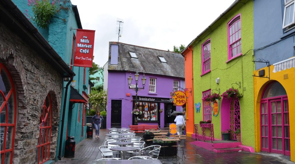 colourful buildings around a small courtyard