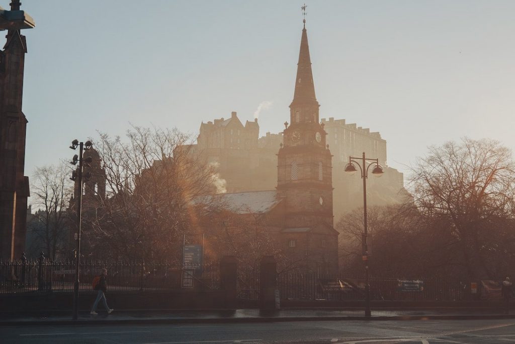 Mist lingering on the streets of Edinburgh, Scotland