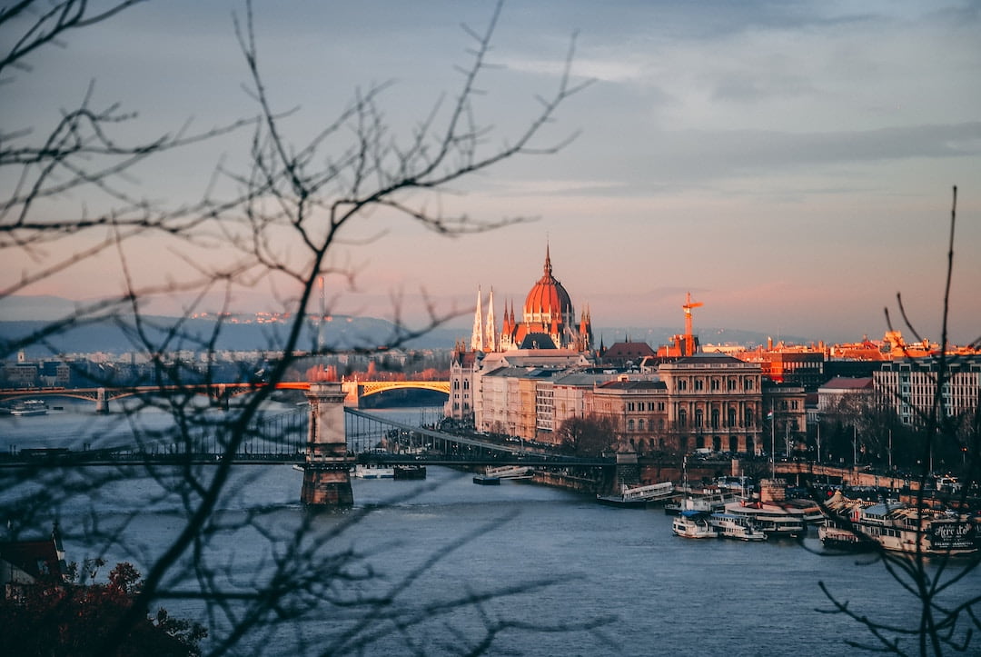 The Parliament building along the Danube in Budapest Hungary