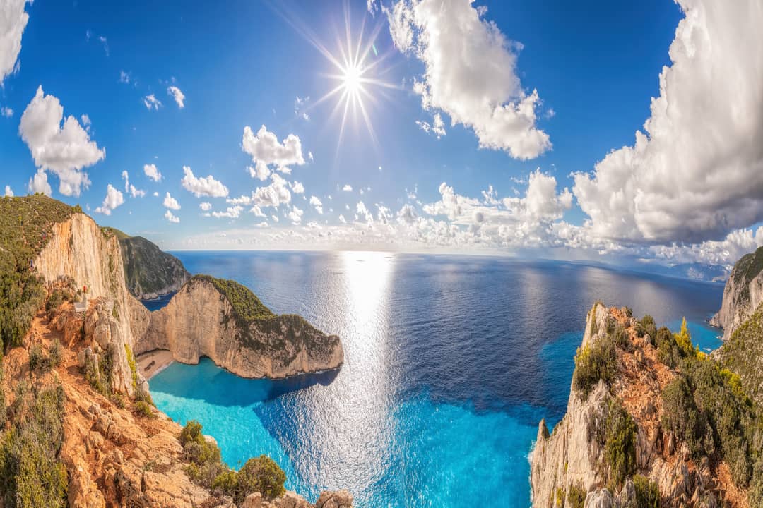 Panorama of Navagio beach with shipwreck in Zakynthos island in Greece